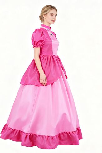 Poboola Pink Princess Costume Cosplay Pink Princess Dress Women's Halloween Party Dress 4PCS Dress with Crown Earrings Gloves in Saudi Arabia
