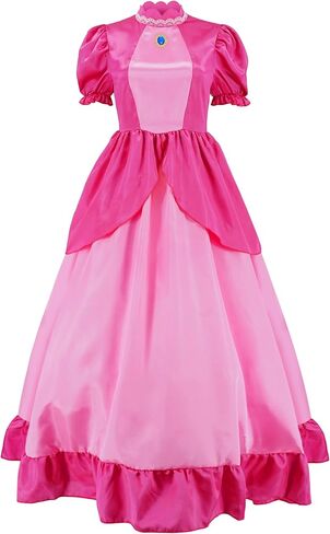 Poboola Pink Princess Costume Cosplay Pink Princess Dress Women's Halloween Party Dress 4PCS Dress with Crown Earrings Gloves in Saudi Arabia
