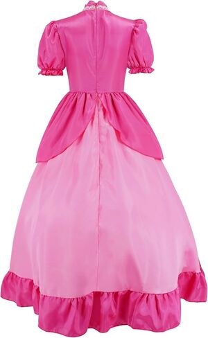 Poboola Pink Princess Costume Cosplay Pink Princess Dress Women's Halloween Party Dress 4PCS Dress with Crown Earrings Gloves in Saudi Arabia