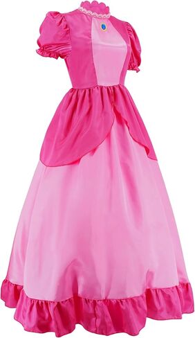 Poboola Pink Princess Costume Cosplay Pink Princess Dress Women's Halloween Party Dress 4PCS Dress with Crown Earrings Gloves in Saudi Arabia