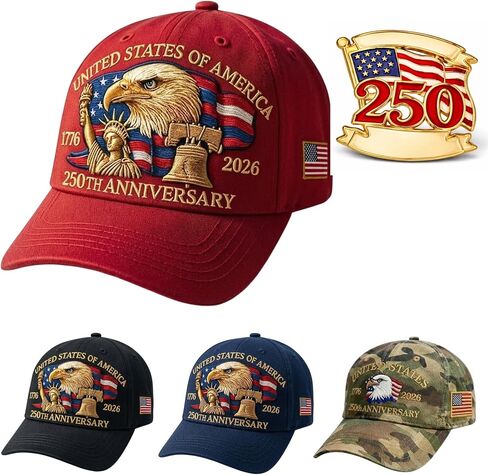 250th Anniversary USA Hat with Liberty Badge, Adjustable 1776-2026 United States Patriotic American Baseball Cap in Saudi Arabia