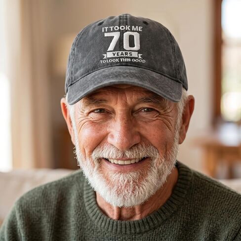 70th Birthday Gifts for Men Women, Adjustable Washed Cotton Embroidered Baseball Cap, Unique 70 Year Old Gift Idea for Men Women in Saudi Arabia