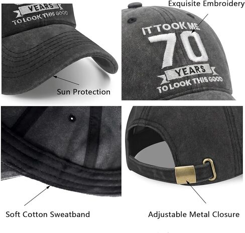 70th Birthday Gifts for Men Women, Adjustable Washed Cotton Embroidered Baseball Cap, Unique 70 Year Old Gift Idea for Men Women in Saudi Arabia