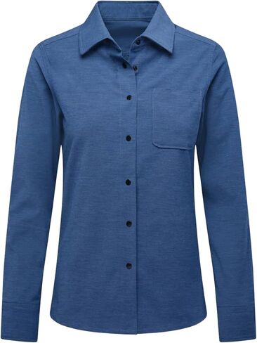 SHREDLY Long Sleeve Explorer Shirt | Classic Full Length Button Down | Side Zipper Pocket | 4-Way Stretch | Midnight Denim in Saudi Arabia