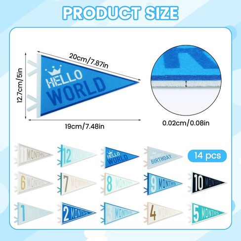 14PCS Baby Monthly Stage,Baby Felt Pennant Stage Signs Monthly,Felt Pennant Flags for Baby Girl & Boy,Month Signs for Newborn Photos and First Year Birthday Baby Shower Decor in Kuwait