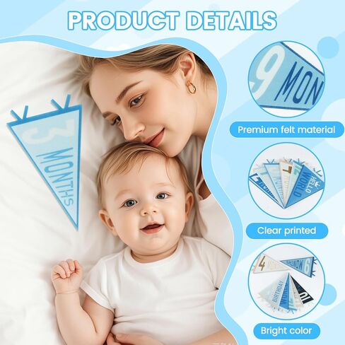 14PCS Baby Monthly Stage,Baby Felt Pennant Stage Signs Monthly,Felt Pennant Flags for Baby Girl & Boy,Month Signs for Newborn Photos and First Year Birthday Baby Shower Decor in Kuwait