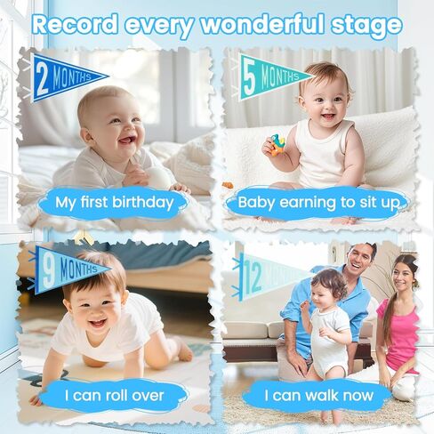 14PCS Baby Monthly Stage,Baby Felt Pennant Stage Signs Monthly,Felt Pennant Flags for Baby Girl & Boy,Month Signs for Newborn Photos and First Year Birthday Baby Shower Decor in Kuwait