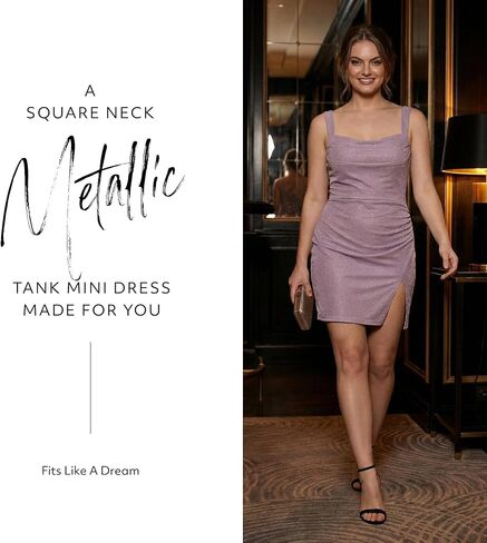David's Bridal The Edit Studio Metallic Tank Mini Dress, Square Neck Sleeveless Cocktail Dress for Women, Shimmer Party Dress in Saudi Arabia