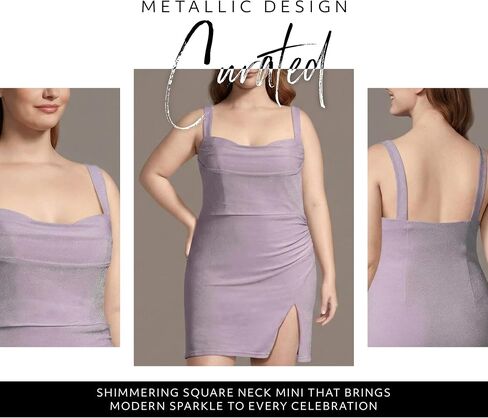 David's Bridal The Edit Studio Metallic Tank Mini Dress, Square Neck Sleeveless Cocktail Dress for Women, Shimmer Party Dress in Saudi Arabia