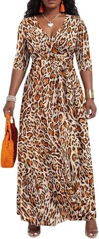 PerZeal Women’s Boho Plus Size V-Neck 3/4 Sleeve Maxi Dress Colorful Floral Print, Casual Summer Long Dress with Belt in Saudi Arabia