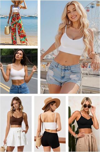 Multi Pack Women's Spaghetti Strap Crop Cami Top, Slim Fit Stretchy Tank in Saudi Arabia