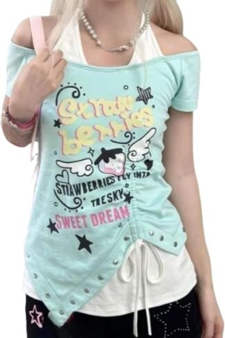 Pokn Y2K Jojifuku Cutecore Kawaii Sweatshirts Off Shoulder Harajuku Kaomoji Graphic Shoujo Clothes Cartoon Top Women in Saudi Arabia