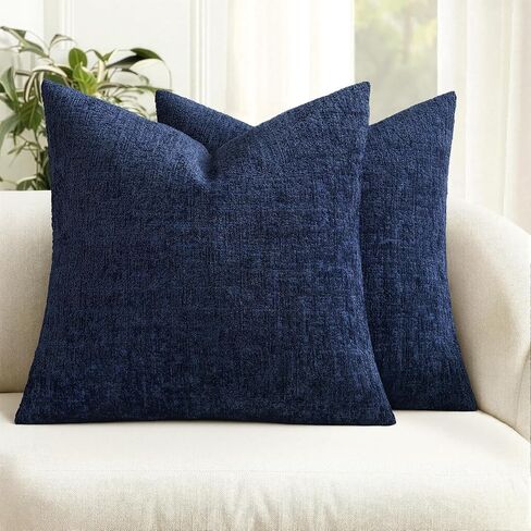 MIULEE Decorative Throw Pillow Covers 18x18 Pack of 2 Navy Blue Couch Pillow Covers Soft Cozy Textured Chenille Pillowcases for Home Decor Sofa Living Room Cushion Bedroom in Saudi Arabia