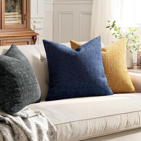 MIULEE Decorative Throw Pillow Covers 18x18 Pack of 2 Navy Blue Couch Pillow Covers Soft Cozy Textured Chenille Pillowcases for Home Decor Sofa Living Room Cushion Bedroom in Saudi Arabia
