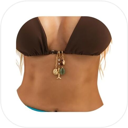 3Pcs Gold Seashell Bikini Chest Chain Charms for Women, Beach Swimsuit Charms with Shell Fish Pendant, Summer Bikini Decoration Accessories for Swimwear in Saudi Arabia