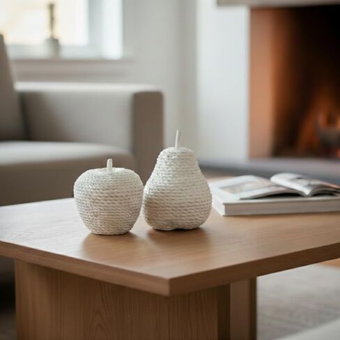 Apple and Pear Figurine Set of 2, Rope-Textured Resin Fruit Ornaments for Shelf Decor, Modern Minimalist Home Décor Accent, Kitchen Counter or Coffee Table Display, Matte White Cream in Saudi Arabia