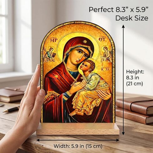 TALPGOD Greek Christian Orthodox Icons of Theotokos Stand Catholic Art Ornament Statue – Acrylic Tabletop Décor for Home Altar & Desk,Christian Gifts for Women & Men in Saudi Arabia