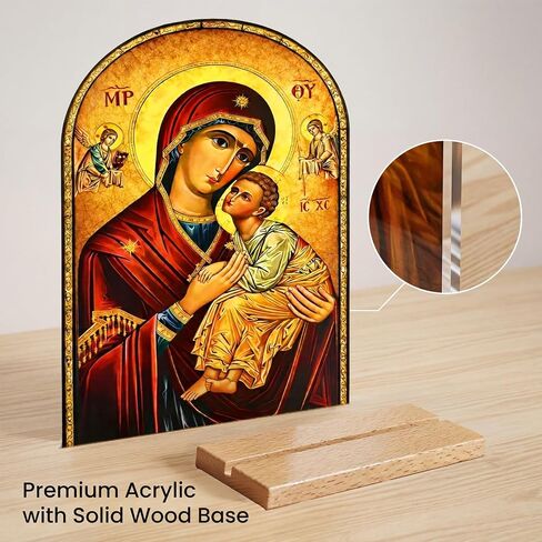 TALPGOD Greek Christian Orthodox Icons of Theotokos Stand Catholic Art Ornament Statue – Acrylic Tabletop Décor for Home Altar & Desk,Christian Gifts for Women & Men in Saudi Arabia