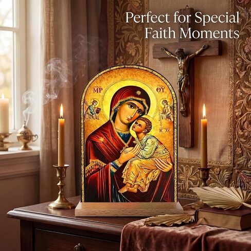 TALPGOD Greek Christian Orthodox Icons of Theotokos Stand Catholic Art Ornament Statue – Acrylic Tabletop Décor for Home Altar & Desk,Christian Gifts for Women & Men in Saudi Arabia