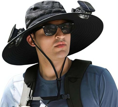 Solar Fan Hat, Outdoor Wide Brim Sun Hat with 2 Solar Fan Sun Bucket Hat for Men Women UPF 50+ Bucket Fishing & Beach Hat in Kuwait
