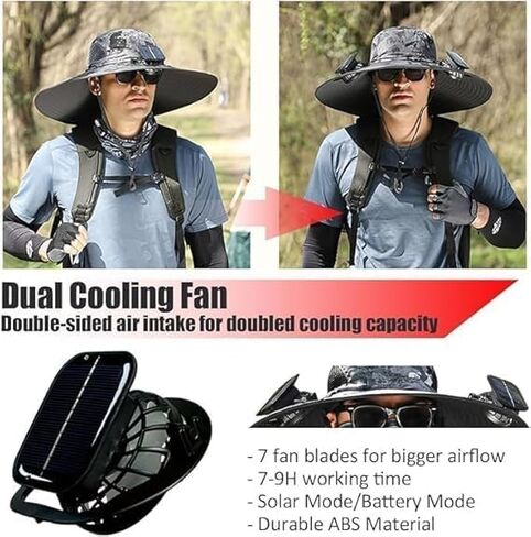 Solar Fan Hat, Outdoor Wide Brim Sun Hat with 2 Solar Fan Sun Bucket Hat for Men Women UPF 50+ Bucket Fishing & Beach Hat in Kuwait