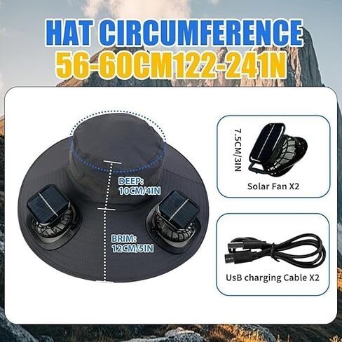 Solar Fan Hat, Outdoor Wide Brim Sun Hat with 2 Solar Fan Sun Bucket Hat for Men Women UPF 50+ Bucket Fishing & Beach Hat in Kuwait