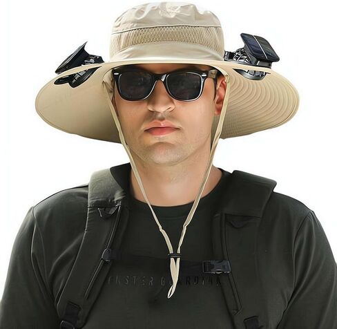 Solar Fan Hat, Outdoor Wide Brim Sun Hat with 2 Solar Fan Sun Bucket Hat for Men Women UPF 50+ Bucket Fishing & Beach Hat in Kuwait