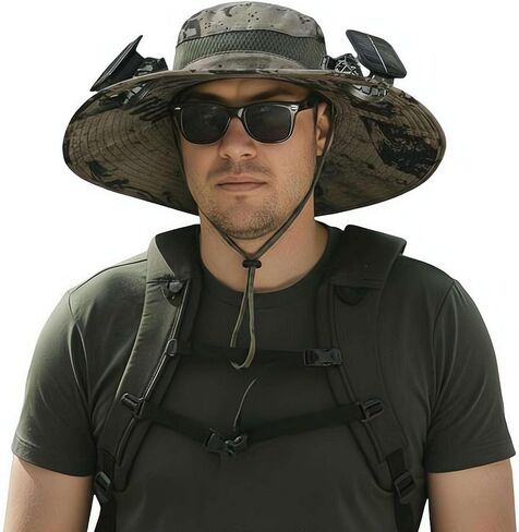 Solar Fan Hat, Outdoor Wide Brim Sun Hat with 2 Solar Fan Sun Bucket Hat for Men Women UPF 50+ Bucket Fishing & Beach Hat in Kuwait