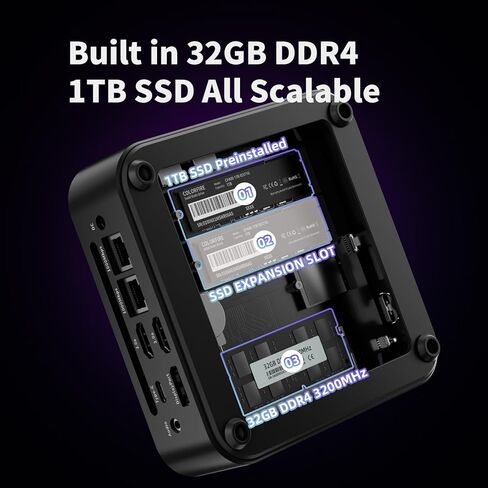 DEMLOQUEST MINI PC N95 MINI COMPUTERS (حتى 3.4 جيجا هرتز) 16GB DDR4 512GB M.2 SSD ، 2*USB C ، 2*HDMI ، 2*USB 3.2 ، LAN المزدوج ، WiFi 6 ، Bluetooth 5.3 ، دعم 4K 60Hz in Kuwait