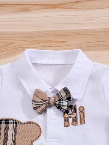 Baby Boy Plaid Shorts 2‑Piece Outfit Short Sleeve Polo Shirt with Bow Tie Embroidery Summer Gentleman Clothes in Saudi Arabia