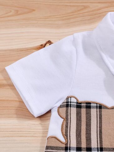 Baby Boy Plaid Shorts 2‑Piece Outfit Short Sleeve Polo Shirt with Bow Tie Embroidery Summer Gentleman Clothes in Saudi Arabia