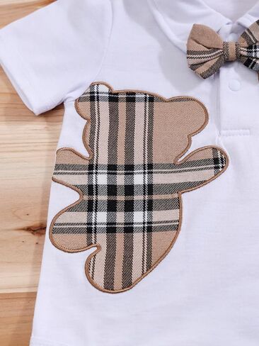 Baby Boy Plaid Shorts 2‑Piece Outfit Short Sleeve Polo Shirt with Bow Tie Embroidery Summer Gentleman Clothes in Saudi Arabia