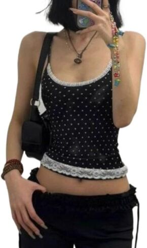 Harajuku Vintage Coquette Cropped Top Cutecore Grunge Spaghetti Strap Tops Alt Sleeveless Floral Tank Tee Y2K Clothes in Saudi Arabia