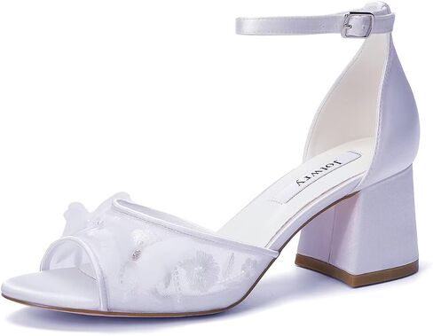 Low Block Heel Wedding Sandals Lace Wedding Shoes for Bride Open Toe Bridal Shoes in Saudi Arabia