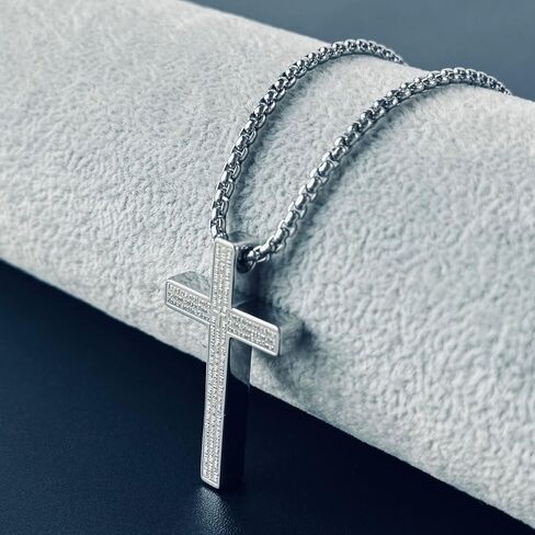 Stainless Steel Lord's Prayer Cross Necklace for Men & Women Engraved Pendant with Polish & Matte Dual Finish, 24" Box Chain in Saudi Arabia