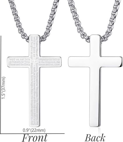Stainless Steel Lord's Prayer Cross Necklace for Men & Women Engraved Pendant with Polish & Matte Dual Finish, 24" Box Chain in Saudi Arabia