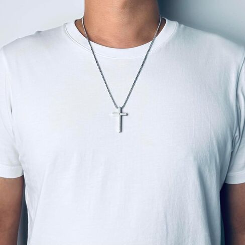 Stainless Steel Lord's Prayer Cross Necklace for Men & Women Engraved Pendant with Polish & Matte Dual Finish, 24" Box Chain in Saudi Arabia