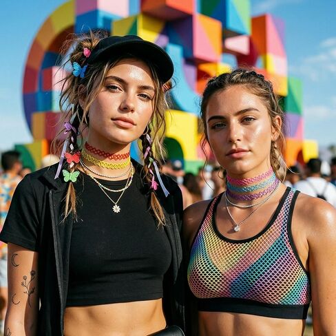 12PC Multicolour Tattoo Choker Necklace, Black Stretchy Elastic Vintage Trendy Y2K Fashion Jewelry, 90s Adjustable Retro Gothic Grunge Aesthetic Necklace, Summer Vacation Color Set in Kuwait