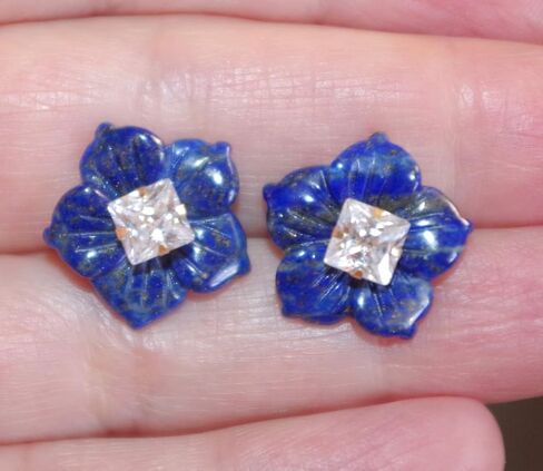 Vintage Gorgeous 15MM Genuine Lapis Carved Flower Jackets For Earrings Use With Any Studs in Kuwait