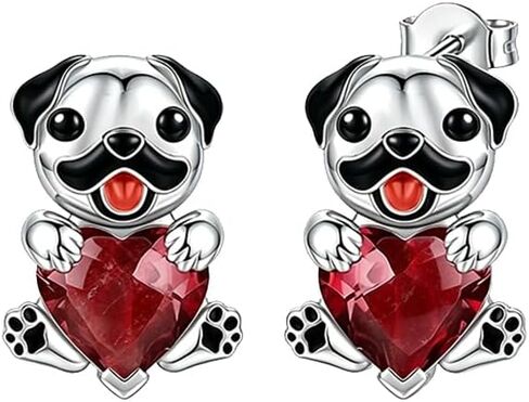 Pug Earrings with Birthstone 925 Sterling Sliver Pug Stud Earrings Pug Gifts for Pug Lovers Cute Dog Jewelry Gifts for Women in Kuwait