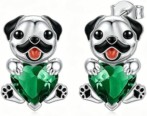 Pug Earrings with Birthstone 925 Sterling Sliver Pug Stud Earrings Pug Gifts for Pug Lovers Cute Dog Jewelry Gifts for Women in Kuwait