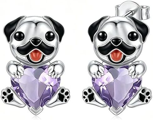 Pug Earrings with Birthstone 925 Sterling Sliver Pug Stud Earrings Pug Gifts for Pug Lovers Cute Dog Jewelry Gifts for Women in Kuwait