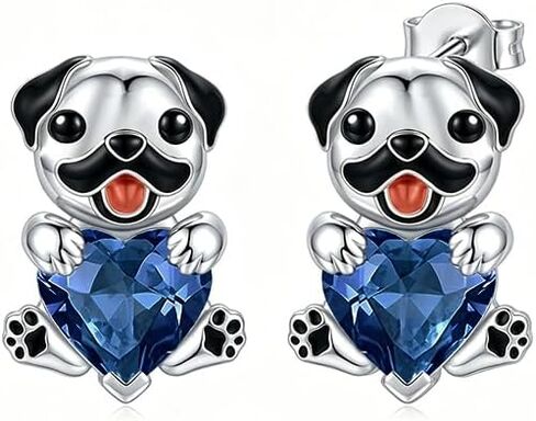 Pug Earrings with Birthstone 925 Sterling Sliver Pug Stud Earrings Pug Gifts for Pug Lovers Cute Dog Jewelry Gifts for Women in Kuwait