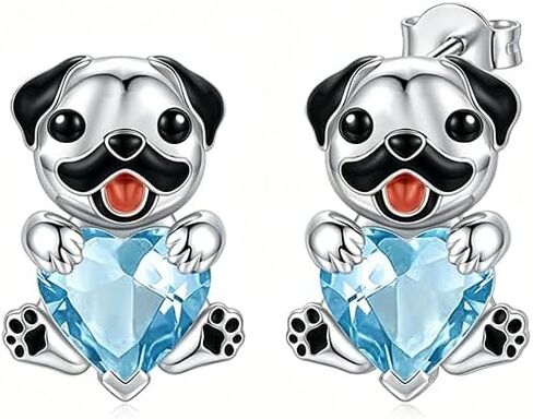Pug Earrings with Birthstone 925 Sterling Sliver Pug Stud Earrings Pug Gifts for Pug Lovers Cute Dog Jewelry Gifts for Women in Kuwait