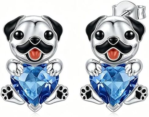 Pug Earrings with Birthstone 925 Sterling Sliver Pug Stud Earrings Pug Gifts for Pug Lovers Cute Dog Jewelry Gifts for Women in Kuwait