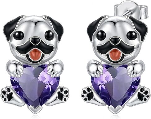 Pug Earrings with Birthstone 925 Sterling Sliver Pug Stud Earrings Pug Gifts for Pug Lovers Cute Dog Jewelry Gifts for Women in Kuwait