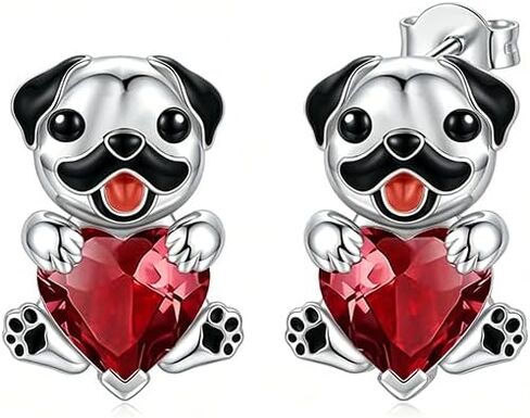 Pug Earrings with Birthstone 925 Sterling Sliver Pug Stud Earrings Pug Gifts for Pug Lovers Cute Dog Jewelry Gifts for Women in Kuwait