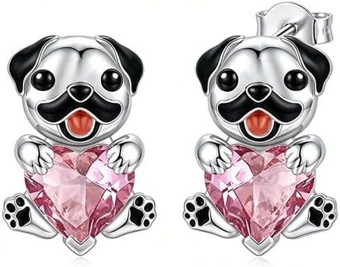 Pug Earrings with Birthstone 925 Sterling Sliver Pug Stud Earrings Pug Gifts for Pug Lovers Cute Dog Jewelry Gifts for Women in Kuwait