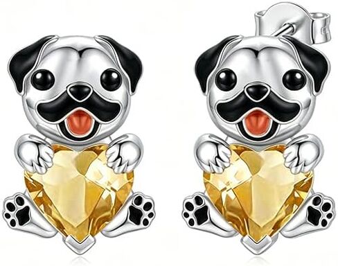 Pug Earrings with Birthstone 925 Sterling Sliver Pug Stud Earrings Pug Gifts for Pug Lovers Cute Dog Jewelry Gifts for Women in Kuwait