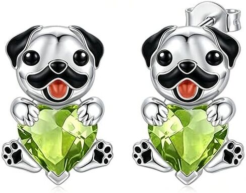 Pug Earrings with Birthstone 925 Sterling Sliver Pug Stud Earrings Pug Gifts for Pug Lovers Cute Dog Jewelry Gifts for Women in Kuwait